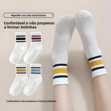 Imagem de Meias Listradas De Cano Médio Infantil, 4 Pares, Estilo Escolar, Prima