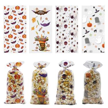 Imagem de 100 peças, saco transparente de Halloween, sacos de biscoitos, abóbora, aranha, morcego, doces e celofane (estilo 01)