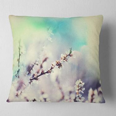 Imagem de Designart Manta floral de cerejeira branca para sala de estar, sofá, enchimento de almofada + capa de almofada impressa em ambos os lados 45,72 x 45,72 cm
