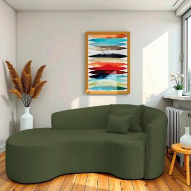 Imagem de Recamier Curvo Orgânico 180cm 3 Lugares Lado Esquerdo para Sala de Estar em Linho Londres Verde
