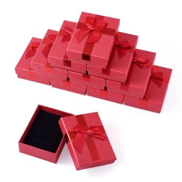 Imagem de Boutigem 12 caixas de presente de joias vermelhas para o Natal, caixas de joias de papel de papelão com tampas de laço, caixa de presente retangular pequena caixa de exibição de joias para colares
