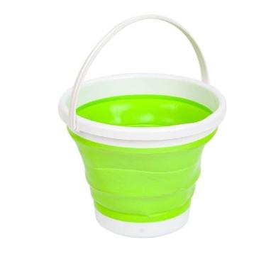 Imagem de Balde Flexivel Silicone Dobravel Cesto Portátil Flash Mop 10l Grande Para Roupa Agua Gelo Multiuso Verde