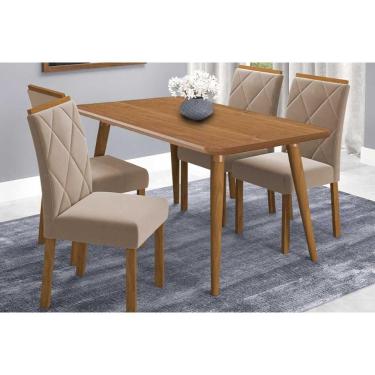 Imagem de Sala De Jantar Completa Adele Tampo Madeirado 130x80cm E 4 Cadeiras Fernanda Carvalho/cinamomo - Linho Bege - Cimol