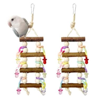 Imagem de Escada de pássaros de vários níveis para gaiola com brinquedos de mastigação de chupeta de acrílico colorido, brinquedos de papagaio de madeira para pássaros, escalar, mastigar e brincar, poleiro de