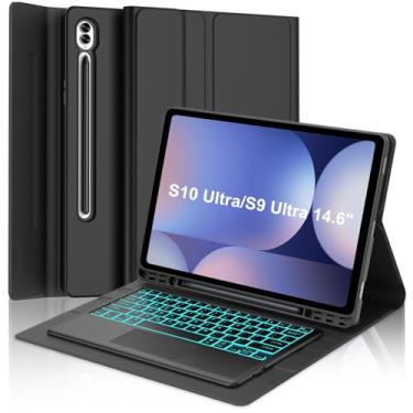Imagem de WINCHKING Capa com teclado para Samsung Galaxy Tab S10/S9 Ultra 37.1 cm 2024/2023, teclado sem fio destacável retroiluminado em 7 cores com trackpad, capa protetora magnética com suporte para caneta S