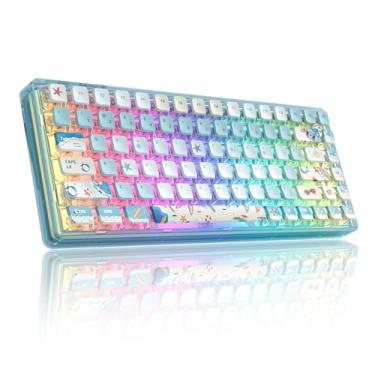 Imagem de Teclado mecânico transparente com luz azul, luz de fundo RGB Light84, teclados com fio para jogos com interruptor de cristal e teclas PBT de sublimação, 70% E-Sports para Windows PC Mac (feriado da
