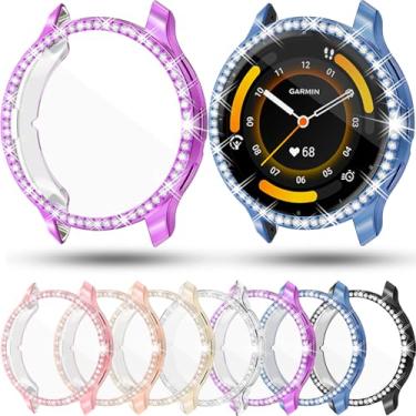 Imagem de [Pacote com 7] Capas RICHONE Bling compatíveis com relógio Garmin Venu 3, protetor de tela com glitter de diamantes de TPU macio para Venu 3 de 45 mm, capas faciais para smartwatch, moldura de moldura