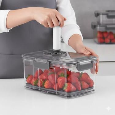 Imagem de Pote Hermético com Bomba de Vácuo, 2L, 22,5 x 15 x 12 cm, Sistema de Vedação, Cinza