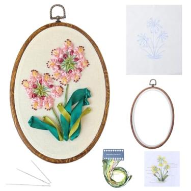 Imagem de GORGECRAFT Kit de bordado de flores 3D floral estampado design bordado ponto cruz argolas de plástico linhas coloridas agulhas ferramentas kits de iniciante com instruções para iniciantes, artesanato