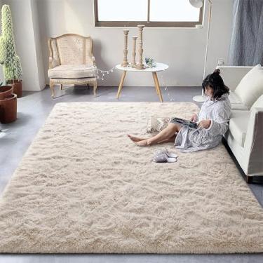 Imagem de Tapete de pelúcia fofo para sala de estar, decoração de casa, quarto, cabeceira, tapete grande para jogos de engatinhar (200x200cm (78x78 pol.)/camelo claro)