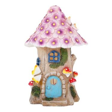 Imagem de ZFLYCANP Decoração solar de jardim para ambientes externos, luz externa de casa de cogumelo movida a energia solar, decorações verdes flocadas acessórios de casa de fadas de resina para pátio e