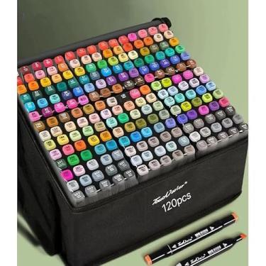 Imagem de Kit Canetas Marcadores Artísticos para Colorir Desenho Ponta Dupla Premium (Opções de 36 até 168 Cores), Canetas Brush Pen e Ponta Fina, Ideal para Lettering, Desenho e Colorir (120)