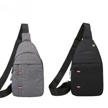 Imagem de Kit 2 Bolsa Mochila De Peito Tiracolo Pochete Bolsa Impermeável Transversal Masculina(Preto+Cinza)