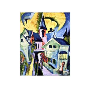 Imagem de Paisagem Abstrata Pôster Famosas Pinturas-Reprodução em Tela-Imagem Decoração Sala de Estar(Red Church) 60x80cm-23x31in Sem Moldura