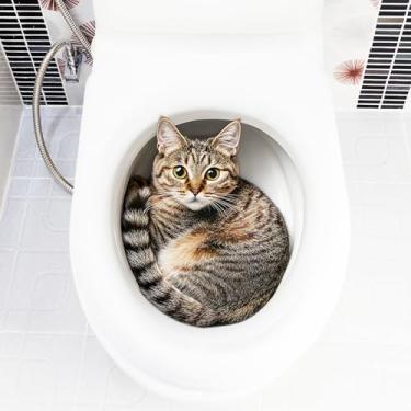 Imagem de AIEDE Adesivo de assento de vaso sanitário de gato fofo/engraçado removível fácil de aplicar à prova d'água sem resíduos decoração/decalque de banheiro