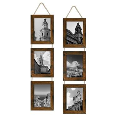 Imagem de ccdcc Conjunto de 2 molduras de colagem de 12 x 18 cm, moldura vertical de vidro real de madeira rústica, 3 aberturas, 12 x 18, marrom