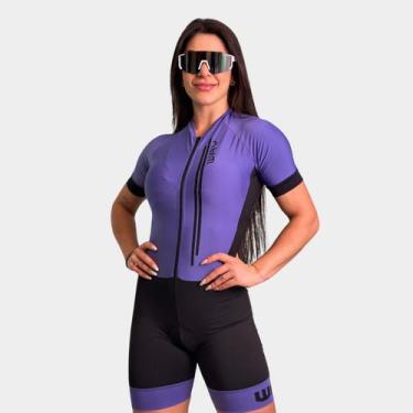 Imagem de Macaquinho de Ciclismo Feminino Forro Gel Manga Curta Proteção Uv Resp