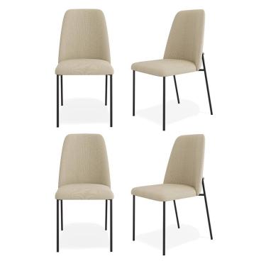 Imagem de Kit 04 Cadeiras Sala de Jantar Lior com Encosto Estofado Base Preta Linho Bege - Desk Design