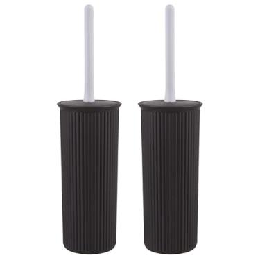 Imagem de Conjunto de escova e suporte de vaso sanitário de plástico decorativo, marrom (pacote com 2) esfregão de limpeza para banheiro - design canelado