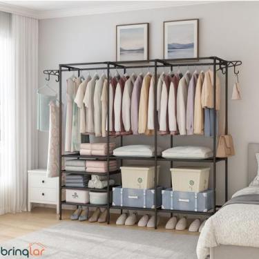 Imagem de Armario Arara Cabideiro 3 Divisórias Closet Roupas Sapatos - BrinqLar,