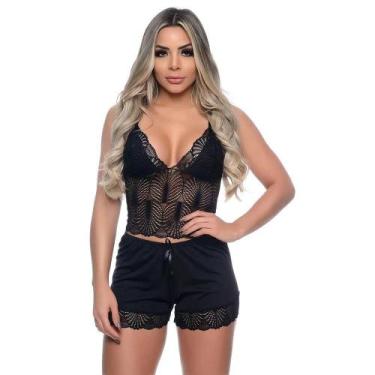 Imagem de Pijama Curto Feminino Baby Doll de Dormir Renda Short Soutien - Patite