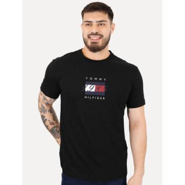 Imagem de Camiseta Tommy Hilfiger Masculina Linear Flag Graphic Preta, L/G