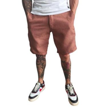 Imagem de Bermuda Masculina Semi social no linho - Mamustore, Marrom, 3XL