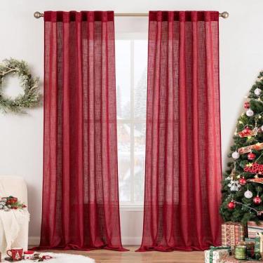 Imagem de Cortinas MIULEE Burgundy Red Linen 230x228cm para sala de estar