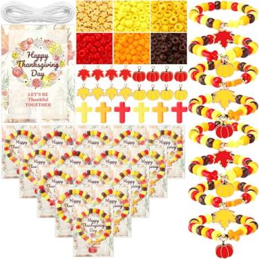 Imagem de Vicenpal Conjunto de 20 contas de ação de graças, kit de artesanato, joias, outono, amarelo, laranja, contas de acrílico, pulseira, presente com cartão de agradecimento para mulheres, homens, férias