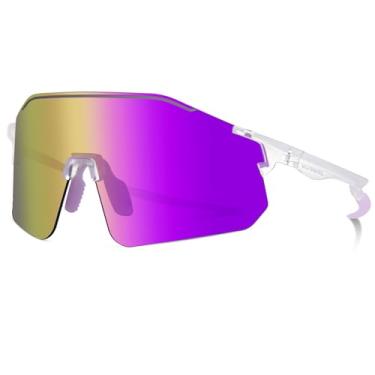 Imagem de BATFOX Óculos de sol esportivos polarizados para homens e mulheres, óculos de ciclismo com armação TR90 para corrida, ciclismo, pesca, condução (não polarizado-roxo, grande)