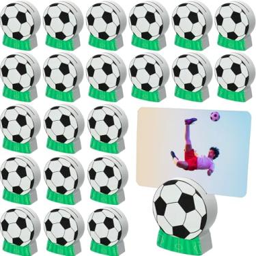 Imagem de AceOrbit 12 porta-cartões de futebol de madeira e clipes de memorando, centros de mesa de centro de mesa, base de bola esportiva, porta-números, para artigos de festa de casamento