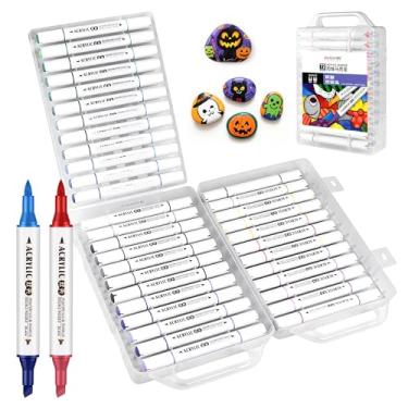 Imagem de Marcadores de tinta de 72 cores, canetas de tinta acrílica com 36 pontas de pincel de duas cores, marcadores à prova d'água para pintura rupestre, madeira, tela, pedra, vidro, superfícies de cerâmica