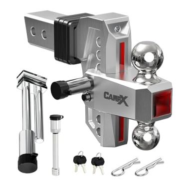 Imagem de CAMPX Engate de reboque ajustável serve para receptor de 5 cm, queda e elevação de 15 cm, bola sólida dupla de 5 cm e 2-5/40.6 cm (5,7 kg GTW), engate de reboque de alumínio resistente (prata, 5 x 15