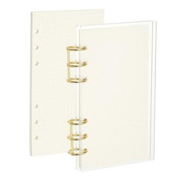 Imagem de PATIKIL Capa para fichário de 6 anéis, fichário de acrílico A6, 2 anéis redondos de metal dourado com 90 folhas, papéis internos de pontos para planejamento de viagem e escritório, transparente