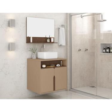 Imagem de Kit De Banheiro Gabinete Com Espelheira Armário Organizador Cuba Suspenso Cristal - K7 Plus Cor: Nature Com Carvalho