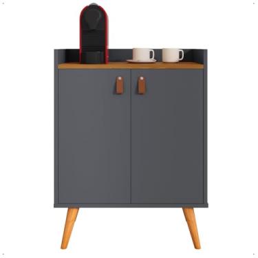 Imagem de Aparador Sala De Estar Retrô Buffet Decoração Cantinho Café Hall De Entrada Luana 2 Portas K7 Plus Cor:Cinza Com Freijó