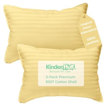 Imagem de kinder Fluff Children Pillow (2Pack) 10x15in - First Pillow for Kids Age 2+, 100% Cotton Sateen Stripes Shell 300T, Down Alternative Fill, Machine Washable - Children & Travel Cushion - Yellow - XS