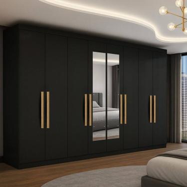 Imagem de Guarda-roupa 8 Portas Mdp com Puxadores Mdf 50 Esp Paris Preto