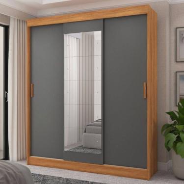 Imagem de Guarda-Roupa Casal Capri 3 Portas 4 Gavetas com Espelho Flex Cinamomo/Grafite/Off White - Fellicci