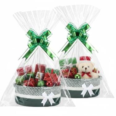 Imagem de Colingmill Pacote com 2 cestas pequenas de laço de Halloween para presentes, caixa de peito vazia de 30 x 20 x 12 cm com fitas, sacos de presente, cestas de doces com alça para casamento no outono de