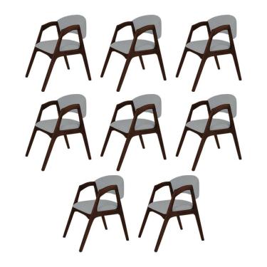 Imagem de Conjunto com 8 Cadeiras de Jantar Estofada Gabriela em Madeira e Mdf Castanho Linho Cinza