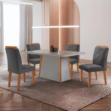 Imagem de Mesa de Jantar Diane Tampo 120cm MDF Vidro Canto Copo e 4 Cadeiras Mel