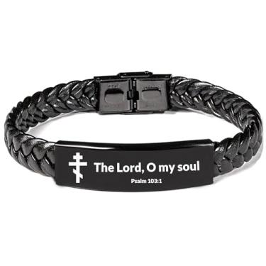 Imagem de DOMYUHAO Pulseira de aço inoxidável cristã com cruz ortodoxa - joia de oração de Jesus gravada personalizada, punho de Páscoa ortodoxo João 1:1 ajustável para presentes de batismo, mosteiro ou filho