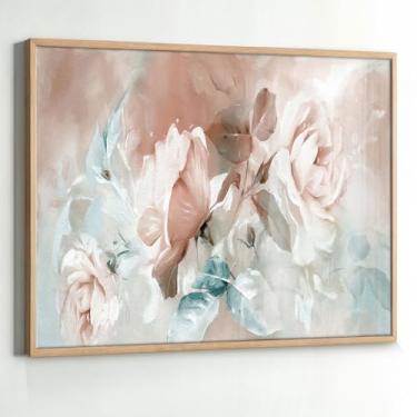 Imagem de Quadro com Moldura e Acrilico Cristal Vidro Sala Quarto Floral Rosa Cores Floral Abstrato Decorativo Horizontal Grande Hall