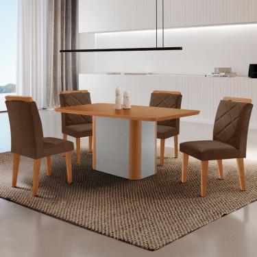 Imagem de Mesa De Jantar Isadora Mdf Com 4 Cadeiras Moderna Mobilia Veludo Marrom/naturalle Laminado