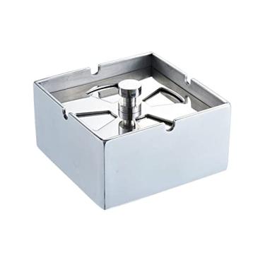 Imagem de Cinzeiro de ervas daninhas cinzeiro giratório quadrado de aço inoxidável com personalidade de estilo europeu com tampa, cinzeiro grande para sala de estar cinzeiros para cigarros (S)