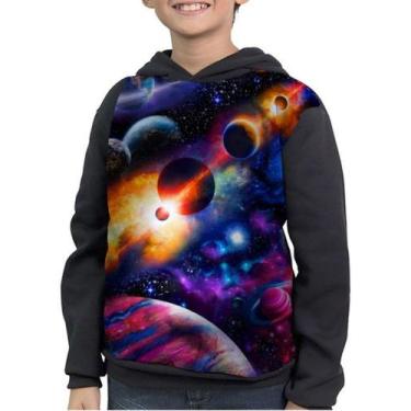 Imagem de Casaco Moletom Infantil Astrônomo Espaço Full Print - smoke, Preto, 12