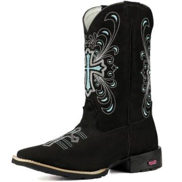 Imagem de Bota Infantil Texana Feminina Bordada Cruz em Couro Lancamento - Nane 