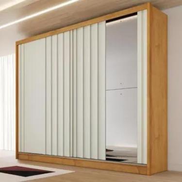 Imagem de Guarda Roupa Casal 1 Espelho 2 Portas de Correr 4 Gavetas Ripado Galat
