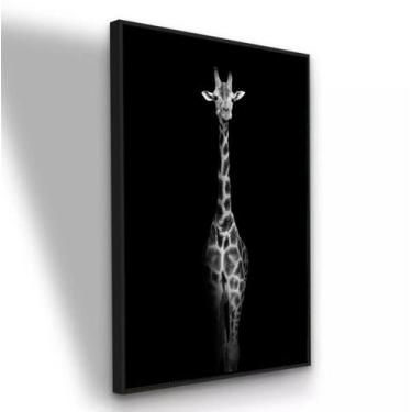 Imagem de Quadro Canvas Girafa em Preto e Branco 90x60 Moldura Preta - Casa Real